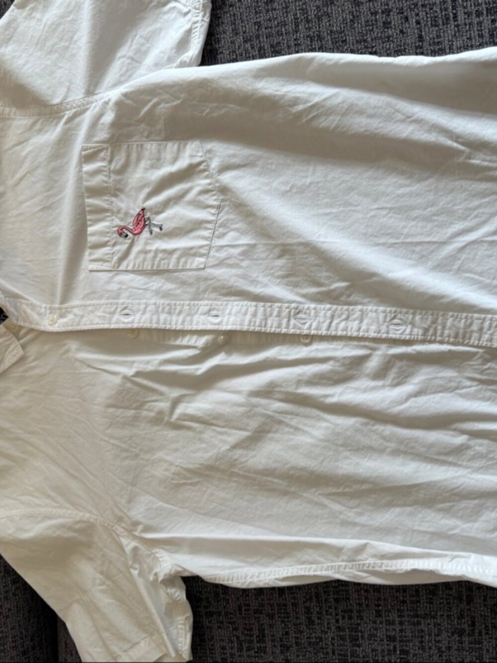 Forever 21 Men's White Flamingo Embroidered Button-Down Shirt